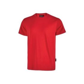 Upower Figi Camiseta de Trabajo de Algodon Cardado - Talla L - Confort Prolongado, Cuello Elastico Acanalado, Cinta Para-Sudor, Proteccion DPI1 - Color Rojo Magma