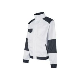 Upower Zagabria Chaqueta de Trabajo - Talla M - Algodon Stretch, Durabilidad y Transpirabilidad, Bolsillos con Cierre, Anillo Porta-Identificacion, Puños Ajustables, Lavable a 40° - Color Blanco