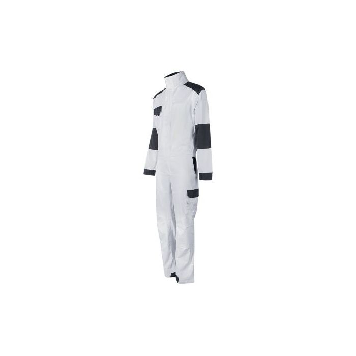 Upower Pola Mono de Trabajo - Talla M - Resistente y Comodo, Algodon Stretch, Multiples Bolsillos, Ajuste Elastico, Rodillas Preformadas, Refuerzos Antidesgaste, Triple Costura - Color Blanco
