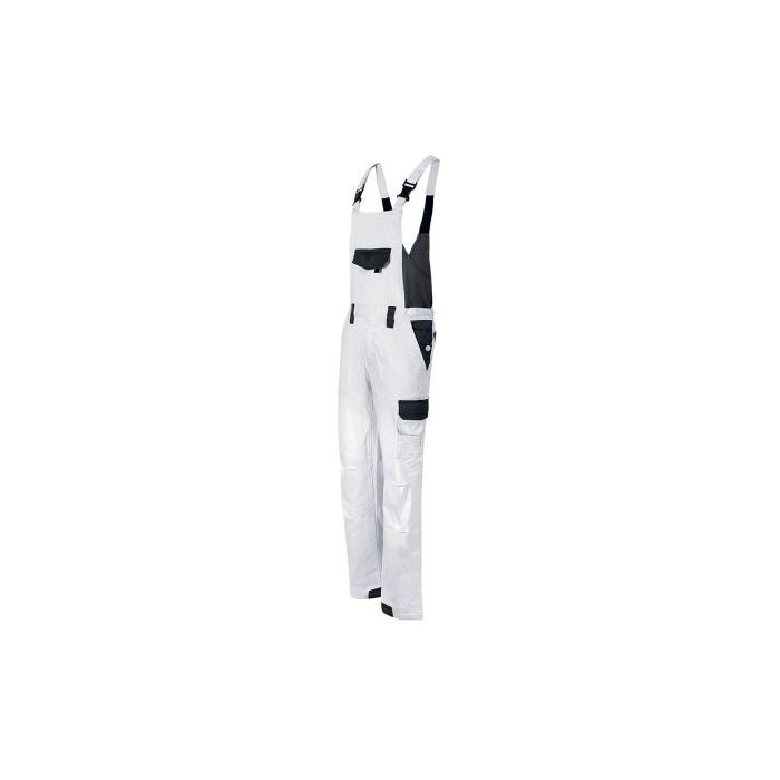 Upower Kalamata Peto de Trabajo Resistente - Talla XL - Algodon Stretch, Multiples Bolsillos, Tirantes Ajustables, Cintura Elastica, Rodillas Preformadas, Refuerzos Antidesgaste - Color Blanco