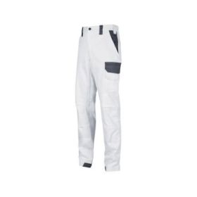 Upower Salonicco Pantalon de Trabajo - Talla S - Algodon Stretch, Multiples Bolsillos Seguros, Proteccion Lumbar Reforzada, Detalles Reflectantes, Resistente y Transpirable - Color Blanco