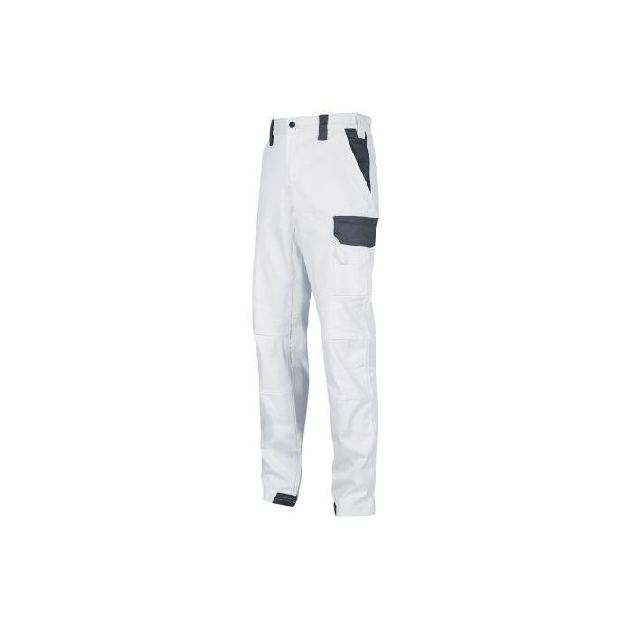 Upower Salonicco Pantalon de Trabajo - Talla S - Algodon Stretch, Multiples Bolsillos Seguros, Proteccion Lumbar Reforzada, Detalles Reflectantes, Resistente y Transpirable - Color Blanco