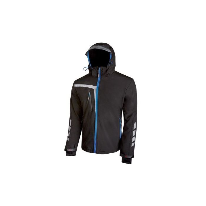 Upower Quick Chaqueta Soft Shell - Talla XL - Tejido Elastico Cortavientos Transpirable, Repelente al Agua, Bolsillo Impermeable Free Sound, Detalles Reflectantes, Proteccion DPI1 - Color Negro Carbon