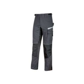 Upower Flash Pantalones de Trabajo Confortables - Talla 56 - Bolsillos Multifuncionales, Soportes para Herramientas, Rodilleras Confort, Cintura Ajustable, Insertos Reflectantes, Proteccion DPI1 - Color Gris Asfalto