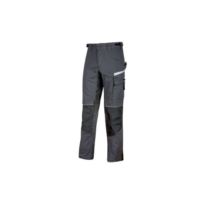 Upower Flash Pantalones de Trabajo Confortables - Talla 58 - Duraderos y Funcionales, Bolsillos Multifuncionales, Soportes para Herramientas, Rodilleras Confort, Reflectantes, Proteccion DPI1 - Color Gris Asfalto