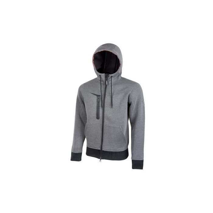 Upower Tasty Sudadera de Trabajo con Capucha Reflectante - Talla 4XL - Bolsillo Multimedia, Tecnologia Free Sound, Cremallera Doble, Ventilacion Axilar, Proteccion DPI1 - Color Gris Meteorito