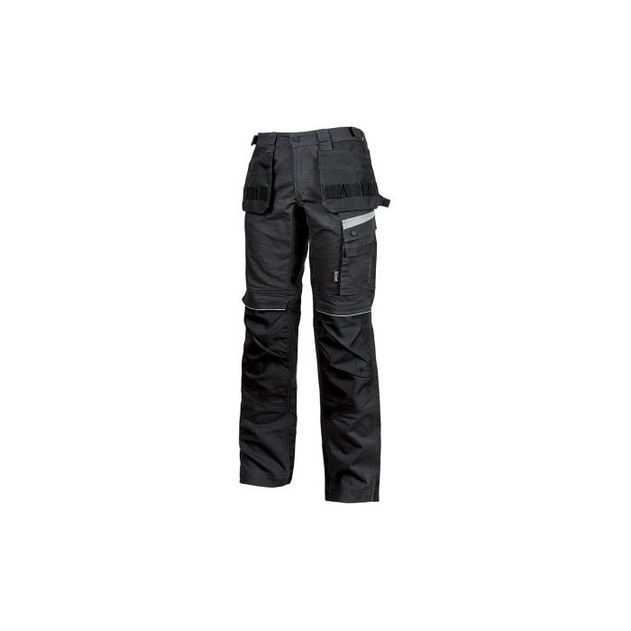 Upower Gordon Pantalones Funcionales con Bolsillos Flotantes - Talla 58 - Porta Herramientas, Porta Rodilleras, Cintura Ajustable, Detalles Reflectantes, Proteccion DPI1 - Color Negro Carbon