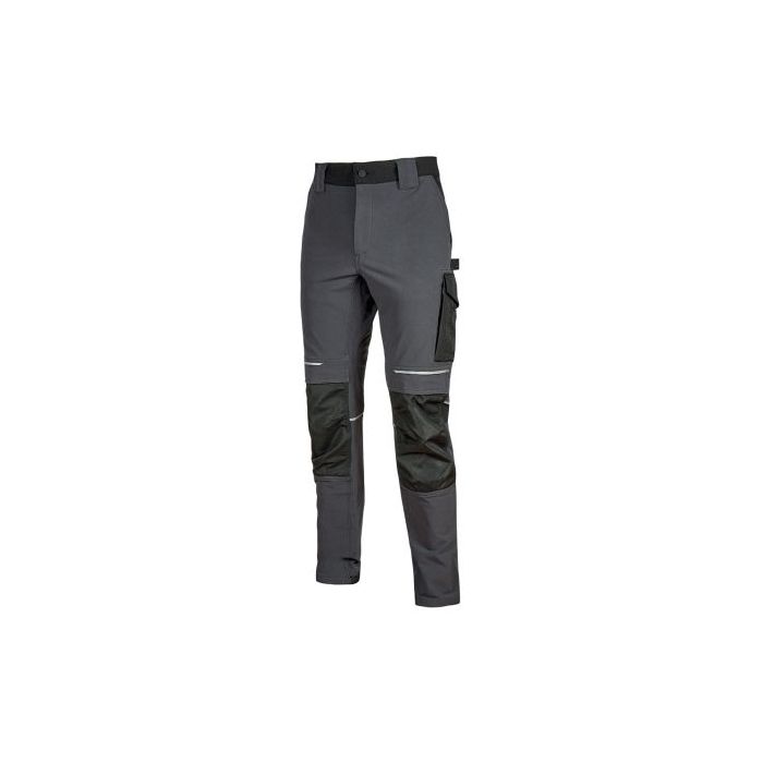 Upower Atom Pantalon Stretch Resistente - Talla XL - Repelente al Agua, Transpirable, Secado Rapido, Bolsillos Multifuncionales, Proteccion Rodillas Certificada, Costuras Reforzadas - Color Gris Asfalto