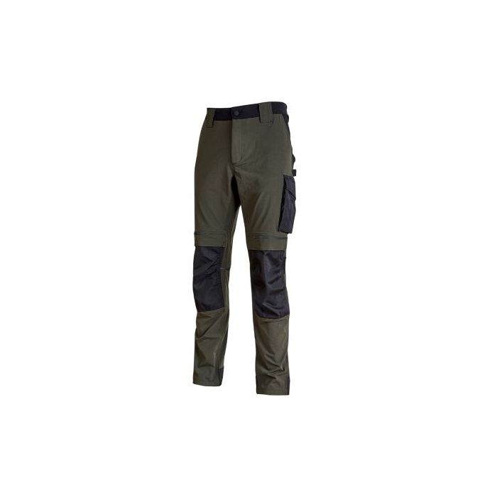 Upower Atom Pantalon de Trabajo con Tejido Stretch - Talla M - Resistente y Transpirable, Repelente al Agua, Bolsillos Multifuncionales, Proteccion Lumbar, Protector de Rodilla Certificado - Color Verde Oscuro