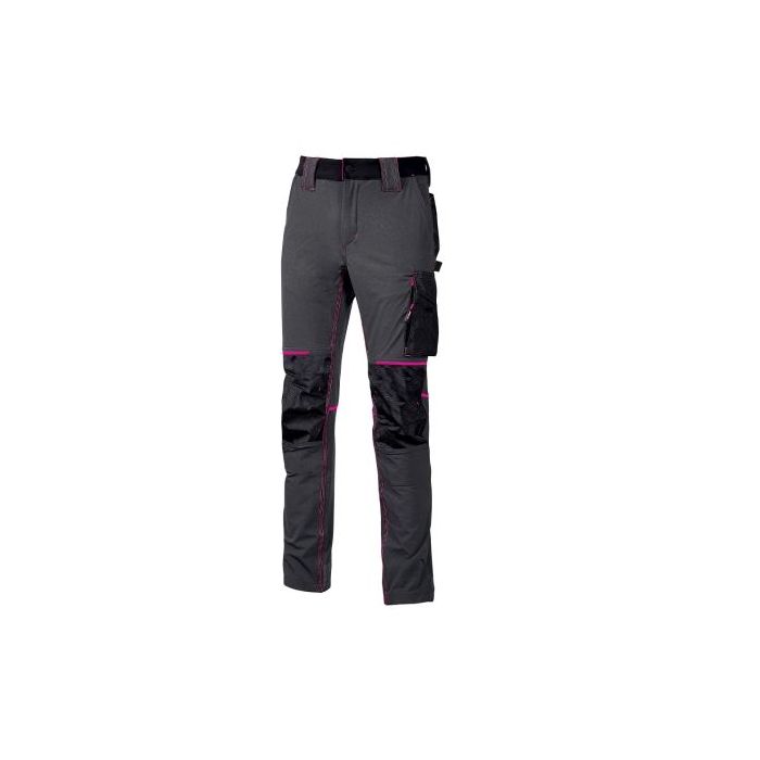 Upower Atom Lady Pantalon de Tejido Stretch - Talla 5XL - Maxima Movilidad, Repelente al Agua, Transpirable, Secado Rapido, Bolsillos Multifuncionales, Cintura Elastica, Proteccion DPI1 - Color Gris Fucsia