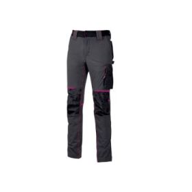 Upower Atom Lady Pantalon de Tejido Stretch - Talla XL - Maxima Movilidad, Repelente al Agua, Transpirable, Secado Rapido, Bolsillos Multifuncionales, Cintura Elastica, Proteccion DPI1 - Color Gris Fucsia