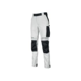Upower Atom Pantalon de Trabajo U-4 Stretch - Talla 4XL - Comodidad y Resistencia, Repelente al Agua, Transpirable, Secado Rapido, Proteccion Lumbar, Rodilleras Certificadas PPE CAT.1 - Color Blanco