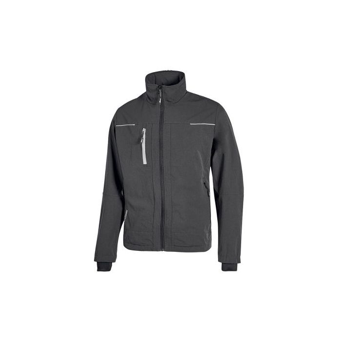 Upower Pluton Chaqueta de Tela Resistente - Talla S - Suave, Repelente al Agua, Transpirable, Secado Rapido, Bolsillos Practicos, Capuchon Retractil, Proteccion DPI1 - Color Gris Asfalto