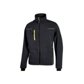 Upower Pluton Chaqueta de Tela Resistente - Talla L - Suave, Repelente al Agua, Transpirable, Secado Rapido, Multiples Bolsillos, Capuchon Retractil, Puños a Prueba de Viento, Proteccion DPI1 - Color Negro Carbon