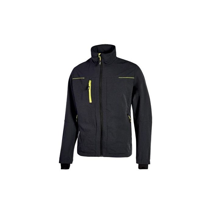 Upower Pluton Chaqueta de Tela Resistente - Talla XL - Repelente al Agua, Transpirable, Secado Rapido, Multiples Bolsillos, Capuchon Retractil, Puños a Prueba de Viento, Proteccion DPI1 - Color Negro Carbon