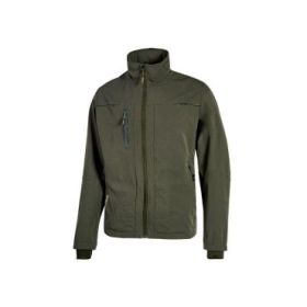 Upower Pluton Chaqueta de Tela Resistente - Talla 5XL - Suave, Repelente al Agua, Transpirable, Secado Rapido, Multiples Bolsillos, Capuchon Ajustable, Puños a Prueba de Viento, Proteccion DPI1 - Color Verde Oscuro