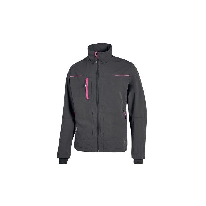 Upower Pluton Lady Chaqueta de Tela Resistente - Talla S - Suave para la Piel, Repelente al Agua, Transpirable, Secado Rapido, Multiples Bolsillos, Capuchon Retractil, Proteccion DPI1 - Color Gris Fucsia