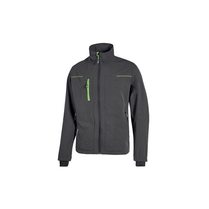Upower Pluton Chaqueta de Tela Resistente - Talla S - Suave, Repelente al Agua, Transpirable, Secado Rapido, Multiples Bolsillos, Capuchon Retractil, Puños a Prueba de Viento, DPI1 - Color Gris Asfalto Verdoso