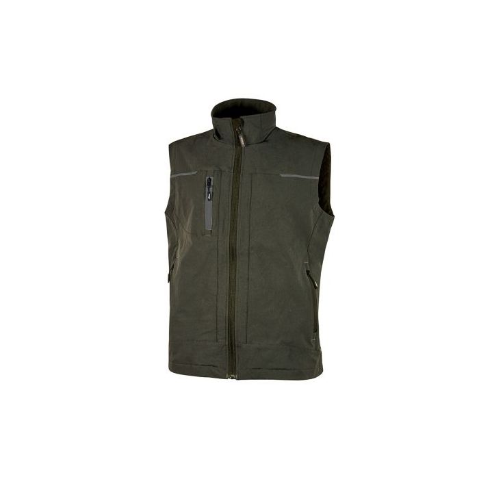 Upower Saturn Chaleco de Tela Resistente - Talla 5XL - Suave, Repelente al Agua, Transpirable, Multiples Bolsillos, Detalles Reflectantes, Proteccion DPI1 - Color Verde Oscuro