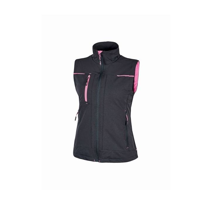 Upower Saturn Lady Chaleco Resistente y Suave - Talla 2XL - Repelente al Agua, Transpirable, Secado Rapido, Bolsillos Practicos, Detalles Reflectantes, Proteccion DPI1 - Color Gris Fucsia
