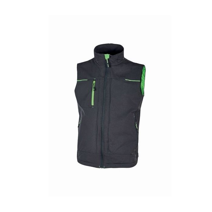 Upower Saturn Chaleco Resistente y Suave - Talla S - Repelente al Agua, Transpirable, Secado Rapido, Bolsillos Practicos, Detalles Reflectantes, Proteccion DPI1 - Color Gris Asfalto Verdoso
