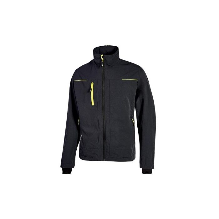 Upower Pluton Lady Chaqueta de Tela Resistente - Talla L - Suave, Repelente al Agua, Transpirable, Secado Rapido, Multiples Bolsillos, Capuchon Retractil, Puños a Prueba de Viento, Proteccion DPI1 - Color Negro Carbon