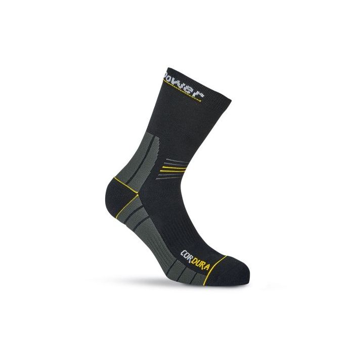 Upower Sturdy Calcetines de Trabajo Tecnicos - Talla S - Comodidad y Alto Rendimiento, Tecnologia PowerFit, Compresion Gradual, Antifatiga, Soporte Tobillos, Ventilacion, Refuerzos Cordura - Color Negro Carbon