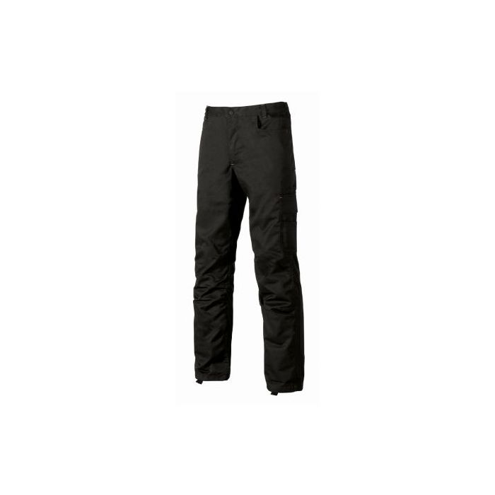 Upower Alfa Pantalon de Trabajo con Multiples Bolsillos - Talla 56 - Porta Martillo, Bolsillos para Rodilleras, Cintura Elastica, Proteccion DPI1 - Color Negro Carbon