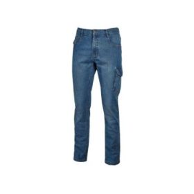 Upower Jam Pantalon Vaquero Elastico - Talla 3XL - Ajuste Slim Fit, 5 Bolsillos, Bolsillo Lateral Grande, Bolsillo de Medidor, Ribete para Martillo, Proteccion DPI1 - Color Azul Indigo