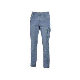 Upower Jam Pantalon Vaquero Elastico - Talla S - Ajuste Slim Fit, 5 Bolsillos, Bolsillo Lateral Grande, Proteccion DPI1 - Color Azul Vaquero Claro