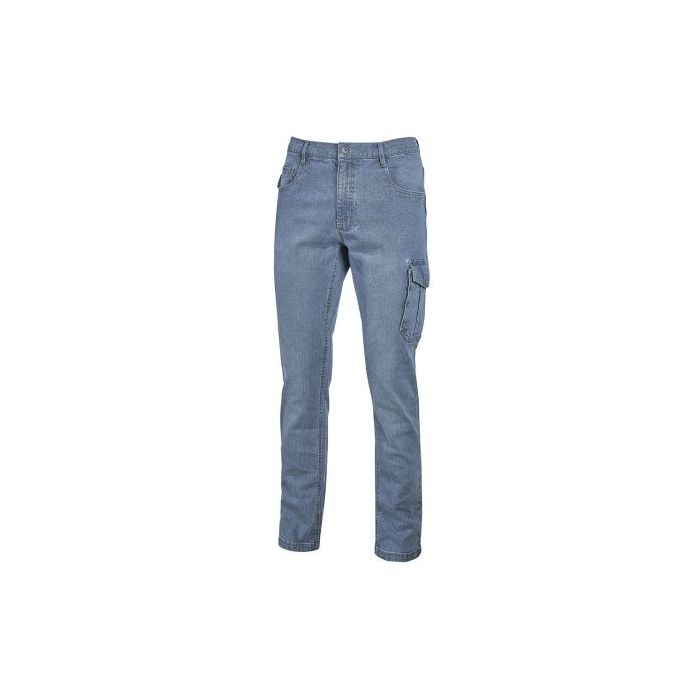 Upower Jam Pantalon Vaquero Elastico - Talla XL - Ajuste Slim Fit, 5 Bolsillos, Bolsillo Lateral Grande, Proteccion DPI1 - Color Azul Vaquero Claro