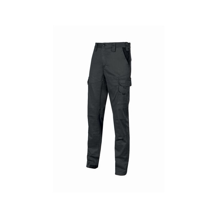 Upower Guapo Pantalones de Trabajo de Algodon Elastico - Talla 3XL - Bolsillos Multifuncionales, Cierre Resistente, Proteccion Lumbar, Detalles Reflectantes, Rodillas Preformadas, DPI1 - Color Negro Carbon