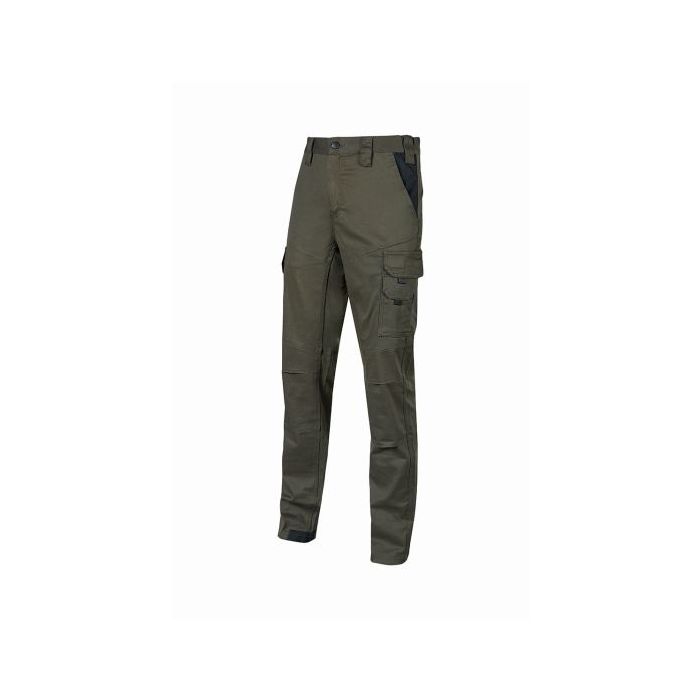 Upower Guapo Pantalones de Trabajo de Algodon Elastico - Talla S - Bolsillos Multifuncionales, Cierre Resistente, Proteccion Lumbar, Rodillas Preformadas, DPI1 - Color Verde Oscuro