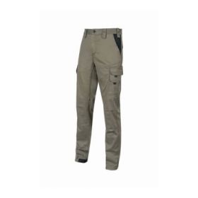 Upower Guapo Pantalones de Trabajo de Algodon Elastico - Talla 3XL - Multiples Bolsillos, Cierre Resistente, Cintura Elastica, Rodillas Preformadas, Talonera Reforzada, Proteccion DPI1 - Color Arena