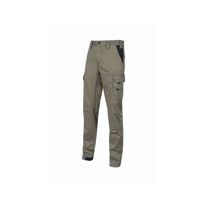 Upower Guapo Pantalones de Trabajo de Algodon Elastico - Talla M - Multiples Bolsillos, Cierre Resistente, Cintura Elastica, Rodillas Preformadas, Talonera Reforzada, Proteccion DPI1 - Color Arena