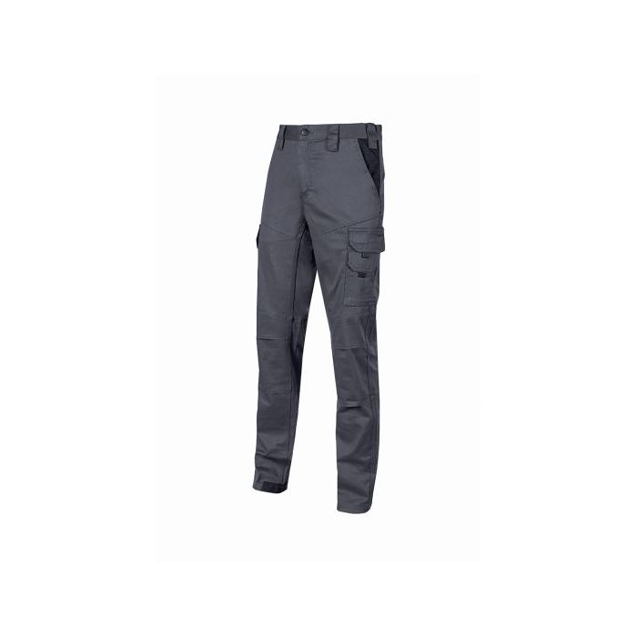 Upower Guapo Pantalones de Trabajo de Algodon Elastico - Talla 2XL - Bolsillos Multifuncionales, Cintura Elastica, Rodillas Preformadas, Triple Costura, Proteccion DPI1 - Color Gris Oscuro