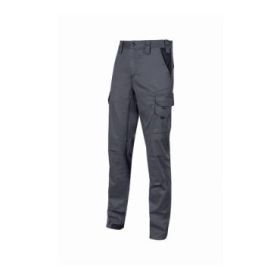 Upower Guapo Pantalones de Trabajo de Algodon Elastico - Talla 4XL - Bolsillos Multifuncionales, Cintura Elastica, Rodillas Preformadas, Triple Costura, Proteccion DPI1 - Color Gris Oscuro