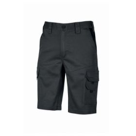 Upower Bonito Pantalones Cortos de Trabajo de Algodon Elastizado - Talla 5XL - Frescos y Comodos, Cinturilla Elastica, Cierre de Cremallera, Triple Costura, Proteccion DPI1 - Color Negro Carbon