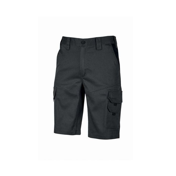 Upower Bonito Pantalones Cortos de Trabajo de Algodon Elastizado - Talla M - Frescos y Comodos, Cinturilla Elastica, Cierre Cremallera, Triple Costura, Proteccion DPI1 - Color Negro Carbon