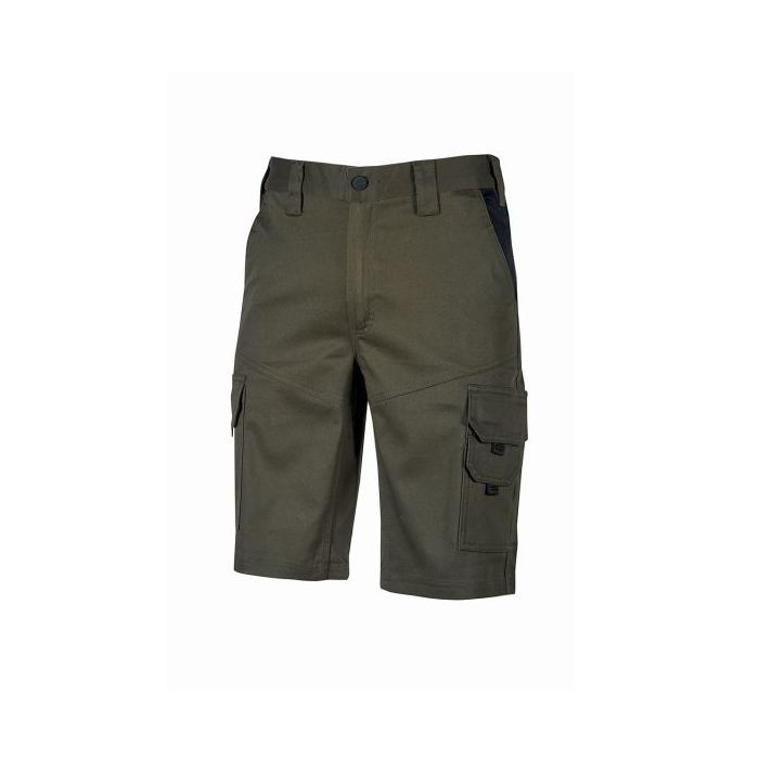 Upower Bonito Pantalones Cortos de Trabajo de Algodon Elastizado - Talla 3XL - Cinturilla Elastica, Bolsillos Multifuncionales, Cierre Cremallera, Proteccion DPI1, Costuras Reforzadas - Color Verde Oscuro