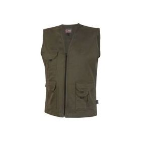 Upower Chica Chaleco Multibolsillos de Algodon Elastico - Talla XL - Ligero, Cierre Cremallera, Espacio Personalizacion, Bolsillos con Solapa y Velcro, Gancho Porta Credenciales - Color Verde Oscuro