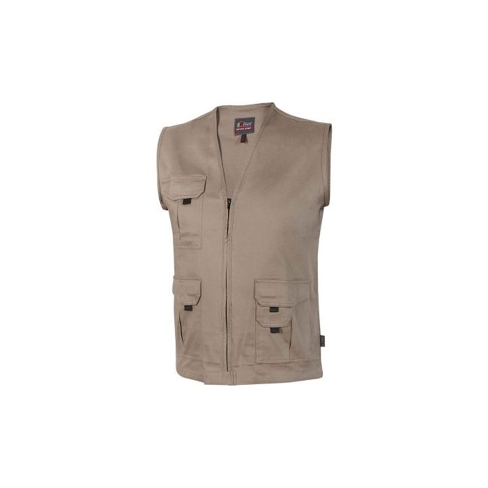 Upower Chica Chaleco Multibolsillos Algodon Elastico - Talla 2XL - Cierre Cremallera Frontal, Bolsillos Multifuncionales con Solapa y Velcro, Espacio Personalizacion Pecho Derecho - Color Arena