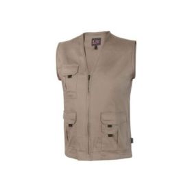 Upower Chica Chaleco Multibolsillos Algodon Elastico - Talla 3XL - Cierre Cremallera Frontal, Bolsillos Multifuncionales con Solapa y Velcro, Espacio Personalizacion Pecho Derecho - Color Arena
