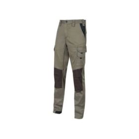 Upower Majo Pantalon de Trabajo - Talla 2XL - Algodon Elastico, Diseño Slim-Fit, Multiples Bolsillos, Proteccion Lumbar, Detalles Reforzados, Cinta Reflectante, Correa Porta Martillo - Color Arena