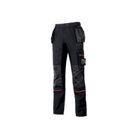 Upower Race Pantalon de Alta Calidad - Talla 56 - Multiples Bolsillos Desmontables, Cintura Ajustable, Paneles Elasticos, Refuerzos en Cordura, Proteccion DPI1, Detalles Reflectantes - Color Negro Carbon