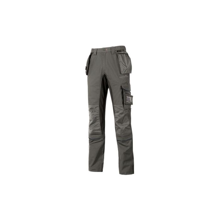 Upower Race Pantalon de Alta Calidad - Talla 48 - Multiples Bolsillos Desmontables, Paneles Elasticos, Resistencia al Desgaste, Elementos Reflectantes, Proteccion DPI1 - Color Gris Piedra