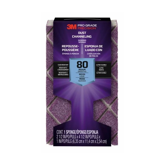 3M Pro Grade Precision Taco de Lija - Grano 80 Mediano - Canalizacion de Polvo - 6.35x11.4x2.54cm - Color Morado