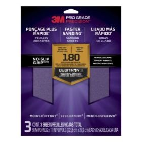 3M Pro Grade Precision Pack de 3 Hojas de Lijado - Grano 180 Fino - 22.8x27.9cm - Rendimiento Superior - Reduccion de Fatiga - Color Lavanda