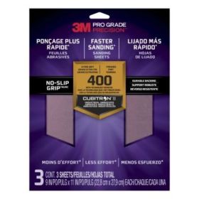 3M Pro Grade Precision Pack de 3 Hojas de Lijado - Grano 400 Extrafino - 22.8x27.9cm - Rendimiento Superior - Reduccion de Fatiga - Color Morado