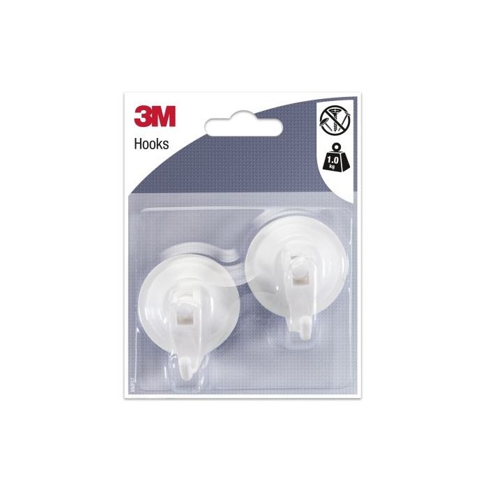 3M Pack de 2 Ganchos con Ventosa - Cierre de Palanca - Soporta hasta 1kg - Color Blanco